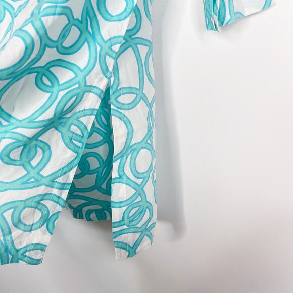 Gretchen Scott S Blue White Split V Neck Swirl Print Tunic Top Cotton Side Split - Picture 6 of 8